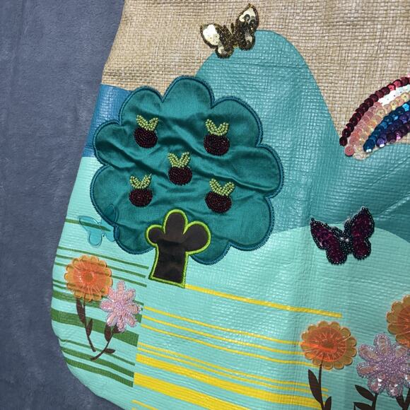 Transversion Tote Vintage 1990s Travel Rare Embellishments Applique Top Handle - Picture 4 of 10